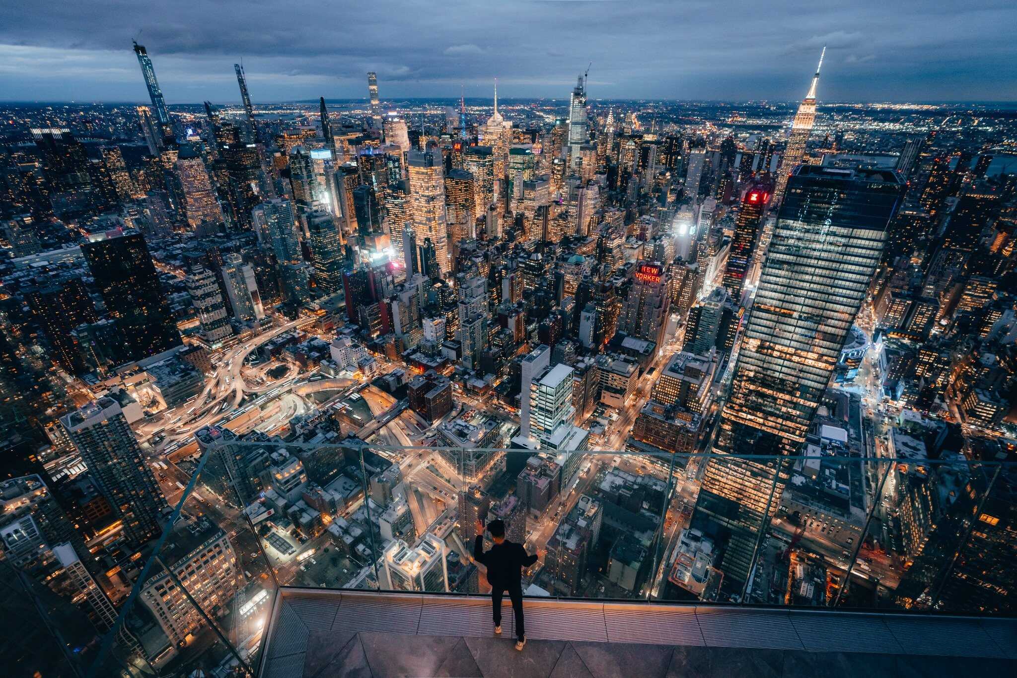 arial view of manhattan at night